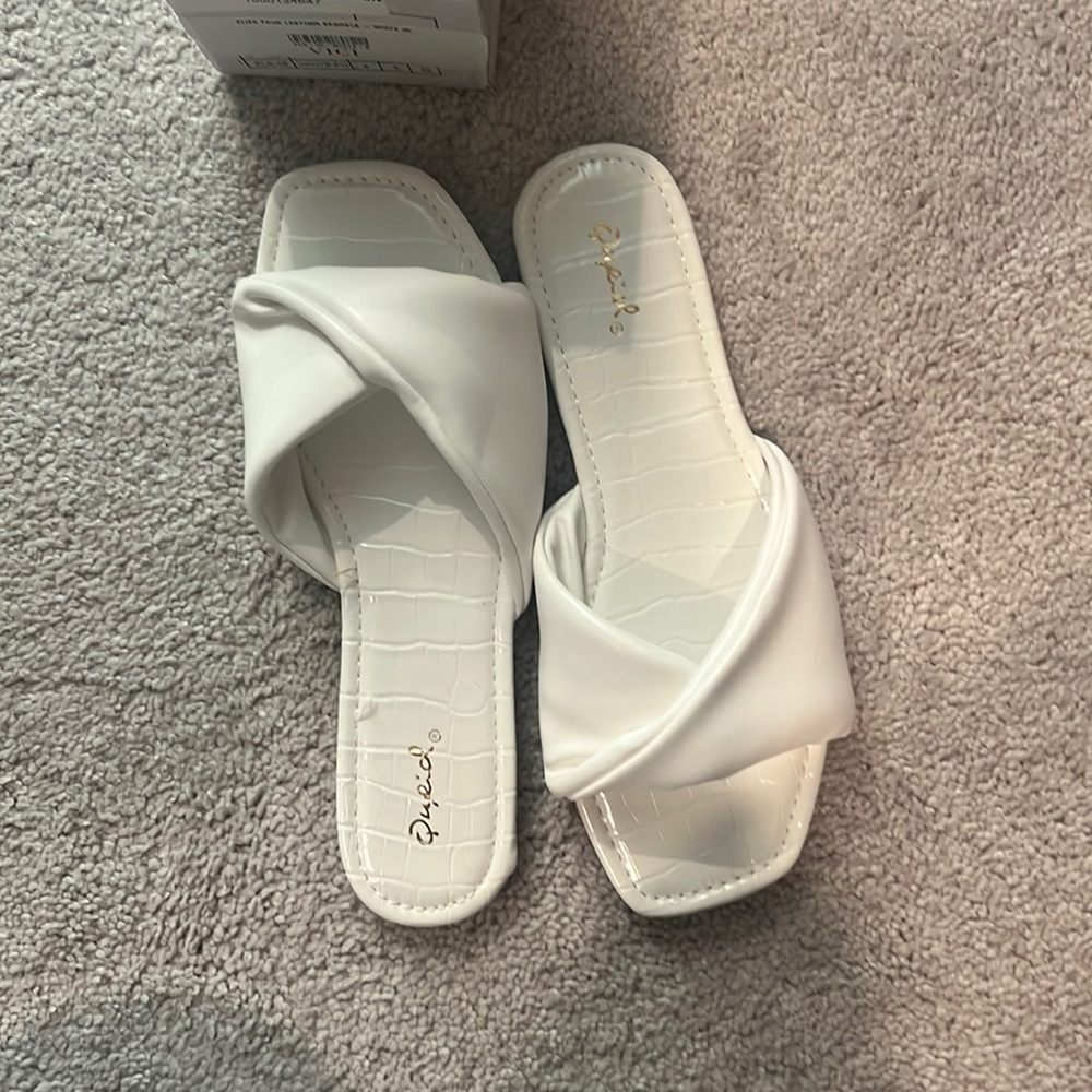 Qupid white snake skin sandals